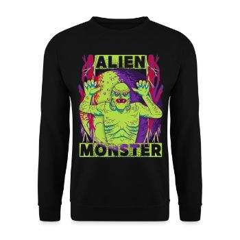 Alien-Ausserirdische Alien-Monster lustiger Spruch - Unisex Pullover - Schwarz - Vorne - Alina (178cm) & Michal (187cm)