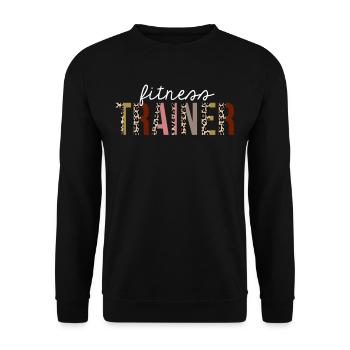 Fitness Trainer Leopard Print Funny Gift - Unisex Sweatshirt - black - Front - Alina (178cm) & Michal (187cm)