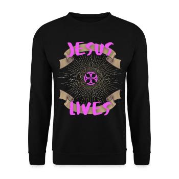 Jesus-Lives, Saying Jesus Christ, Motivation - Unisex Sweatshirt - black - Front - Alina (178cm) & Michal (187cm)