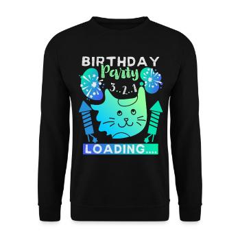 Katze, Geburtstagsparty, birthday-party loading - Unisex Pullover - Schwarz - Vorne - Alina (178cm) & Michal (187cm)