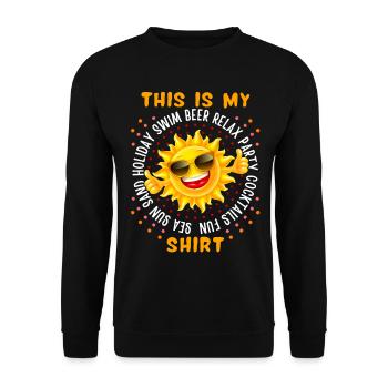 Urlaub am Meer, Sonne, Bier, lustiger Spruch - Unisex Pullover - Schwarz - Vorne - Alina (178cm) & Michal (187cm)