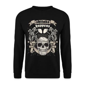 Crâne, crâne, dicton drôle, Shitake Happens - Sweat-shirt Unisexe - noir - Devant - Alina (178cm) & Michal (187cm)