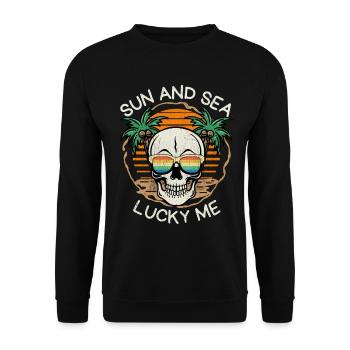 Laughing Skull, Beach, Sunset Sunset - Unisex Sweatshirt - black - Front - Alina (178cm) & Michal (187cm)