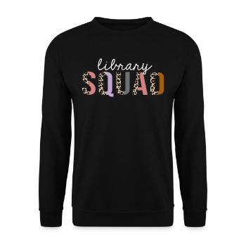 Bibliotheks-Gruppen-Leoparden-Druck-lustiges Geschenk - Unisex Pullover - Schwarz - Vorne - Alina (178cm) & Michal (187cm)