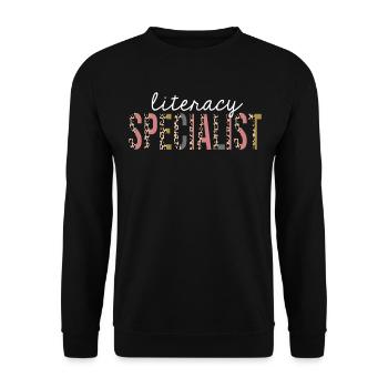 Alphabetisierungsspezialist Leopardenmuster Lustiges Geschenk - Unisex Pullover - Schwarz - Vorne - Alina (178cm) & Michal (187cm)