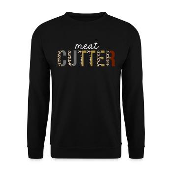 Fleisch Cutter Leopard Print Lustiges Geschenk - Unisex Pullover - Schwarz - Vorne - Alina (178cm) & Michal (187cm)