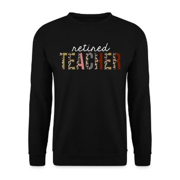 Pensionierter Lehrer Leopardenprint lustiges Geschenk - Unisex Pullover - Schwarz - Vorne - Alina (178cm) & Michal (187cm)