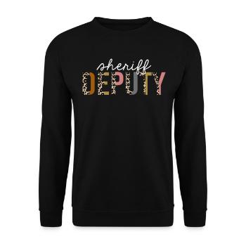 Sheriff Deputy Leopard Print Lustiges Geschenk - Unisex Pullover - Schwarz - Vorne - Alina (178cm) & Michal (187cm)