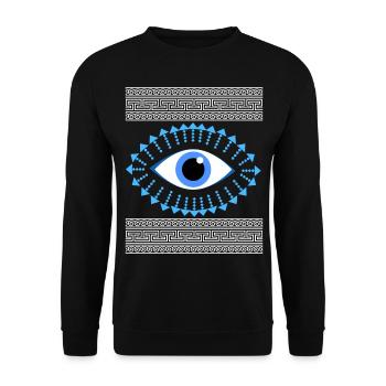 Ancient Greek meandering blue eye - Unisex Sweatshirt - black - Front - Alina (178cm) & Michal (187cm)