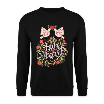 Liebe-Love Typografie, Turteltauben, Valentinstag - Unisex Pullover - Schwarz - Vorne - Alina (178cm) & Michal (187cm)