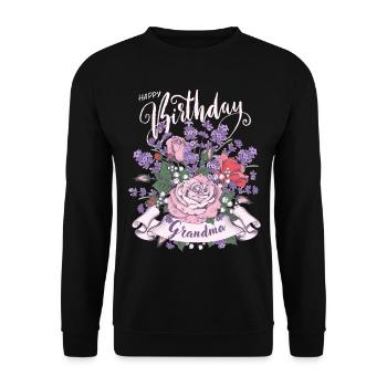 Vintage-Happy Birthday Grandma Oma-Omi Geburtstag - Unisex Pullover - Schwarz - Vorne - Alina (178cm) & Michal (187cm)