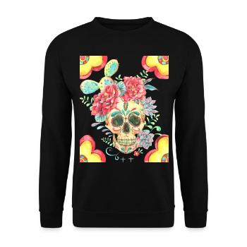 Crâne de sucre mexicain avec fleurs et cactus - Sweat-shirt Unisexe - noir - Devant - Alina (178cm) & Michal (187cm)