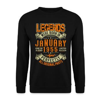 1955 Januar Geburtstag Legende - Unisex Pullover - Schwarz - Vorne - Alina (178cm) & Michal (187cm)