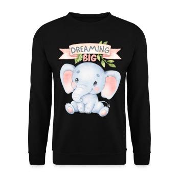 Little elephant, funny saying Dreaming Big - Unisex Sweatshirt - black - Front - Alina (178cm) & Michal (187cm)