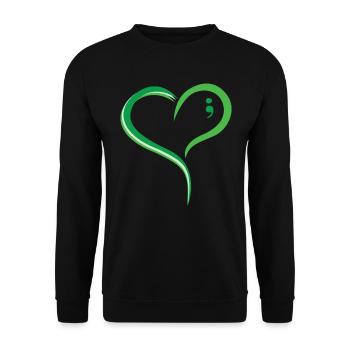 Mnenal Health Green Heart Comma : Spread Love and - Unisex Sweatshirt - black - Front - Alina (178cm) & Michal (187cm)