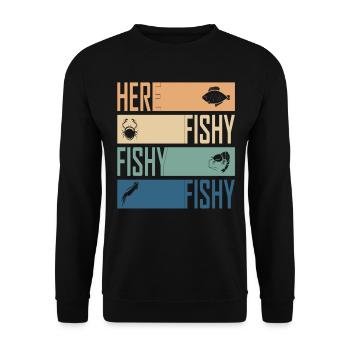 Hier Fisch Fisch Jagd Cool Fischer Retro - Unisex Pullover - Schwarz - Vorne - Alina (178cm) & Michal (187cm)