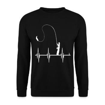 Einen Fisch fangen Angeln Herzschlag Fischer - Unisex Pullover - Schwarz - Vorne - Alina (178cm) & Michal (187cm)