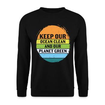 Halten Sie unseren Ozean sauber und planet grün Retro - Unisex Pullover - Schwarz - Vorne - Alina (178cm) & Michal (187cm)