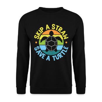 Überspringen Sie einen Strohhalm retten Sie eine Schildkröte Schildkröten Liebhaber Geschenke - Unisex Pullover - Schwarz - Vorne - Alina (178cm) & Michal (187cm)