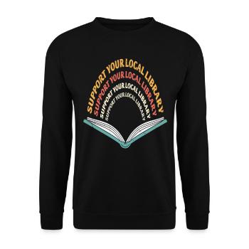 Unterstützen Sie die Wichtigkeit Ihrer lokalen Bibliotheksbibliothek - Unisex Pullover - Schwarz - Vorne - Alina (178cm) & Michal (187cm)