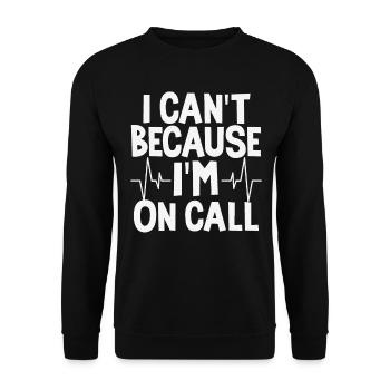 Ich kann nicht, weil ich in einem Anruf bin Zitate - Unisex Pullover - Schwarz - Vorne - Alina (178cm) & Michal (187cm)