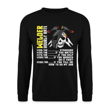 Welder Hourly Rate Cool Welder Retro - Unisex Sweatshirt - black - Front - Alina (178cm) & Michal (187cm)