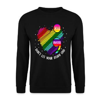 Du bist wichtig, lass deine Geschichte nicht enden - Unisex Pullover - Schwarz - Vorne - Alina (178cm) & Michal (187cm)