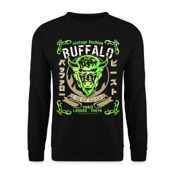 Vintage-Büffel Büffelkopf, Büffel-Design - Unisex Pullover - Schwarz - Vorne - Alina (178cm) & Michal (187cm)