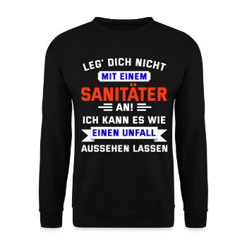 Sanitäter Notfallsanitäter lustiger Spruch - Unisex Pullover - Schwarz - Vorne - Alina (178cm) & Michal (187cm)