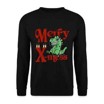 Merry X-mas funny Dino Christmas - Unisex Sweatshirt - black - Front - Alina (178cm) & Michal (187cm)
