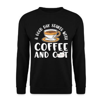 A Good Day Starts With A Coffee And Cat Coffee - Unisex Sweatshirt - black - Front - Alina (178cm) & Michal (187cm)