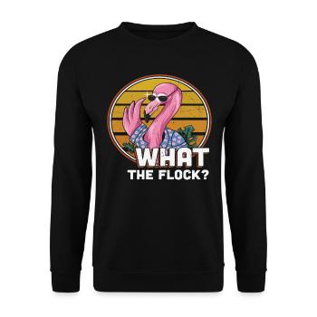Was die Herde Flamingo - Unisex Pullover - Schwarz - Vorne - Alina (178cm) & Michal (187cm)