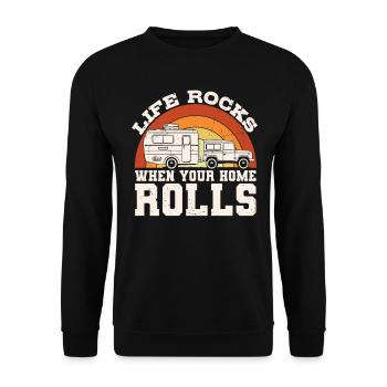 Das Leben rockt, wenn Ihr Zuhause rollt - Unisex Pullover - Schwarz - Vorne - Alina (178cm) & Michal (187cm)