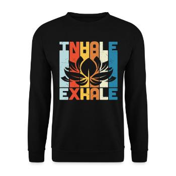 Einatmen Ausatmen Yoga Retro - Unisex Pullover - Schwarz - Vorne - Alina (178cm) & Michal (187cm)