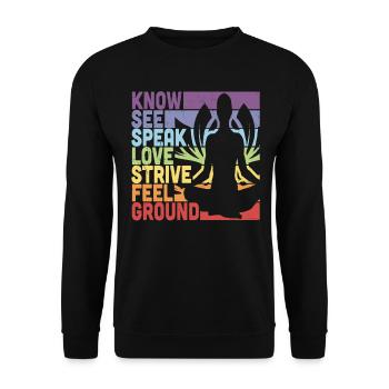 Know See Speak Love Strive Feel Ground Meditation - Unisex Sweatshirt - black - Front - Alina (178cm) & Michal (187cm)
