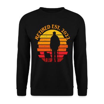 Retired Est, 2022 Ruhestand Retro Vintage Sonnenuntergang - Unisex Pullover - Schwarz - Vorne - Alina (178cm) & Michal (187cm)