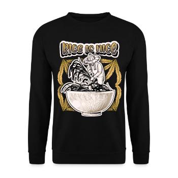 Rice farmer with rice bowl, saying rice - Unisex Sweatshirt - black - Front - Alina (178cm) & Michal (187cm)