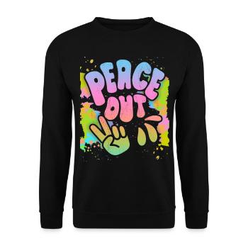 Peace-Out, Frieden-Symbol Friedenszeichen, 70er - Unisex Pullover - Schwarz - Vorne - Alina (178cm) & Michal (187cm)