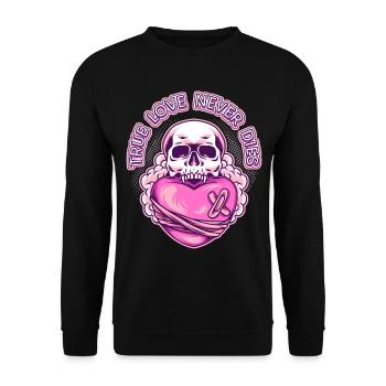 Totenkopf und Herz, Valentinstag lustiger Spruch - Unisex Pullover - Schwarz - Vorne - Alina (178cm) & Michal (187cm)