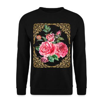 Rosen-Aquarell Vintage-Rosen botanisch Goldrahmen - Unisex Pullover - Schwarz - Vorne - Alina (178cm) & Michal (187cm)