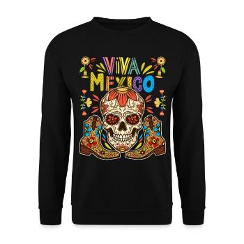 Mexico Saying Viva-Mexico, Skull Cowboy Boots - Unisex Sweatshirt - black - Front - Alina (178cm) & Michal (187cm)