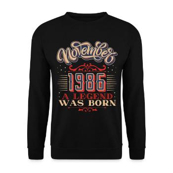 Born-1986, Birthday, November-1986, 11-1986 - Unisex Sweatshirt - black - Front - Alina (178cm) & Michal (187cm)