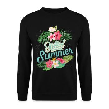 Summer Summer, saying with hibiscus flowers - Unisex Sweatshirt - black - Front - Alina (178cm) & Michal (187cm)