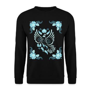 Folk Art Dove of Peace, Gzhel Art, Gzhel Art - Unisex Sweatshirt - black - Front - Alina (178cm) & Michal (187cm)