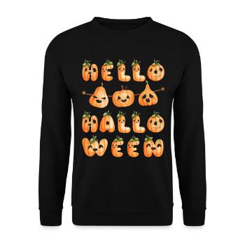 Hello Halloween Funny Pumpkin Motif Typography - Unisex Sweatshirt - black - Front - Alina (178cm) & Michal (187cm)