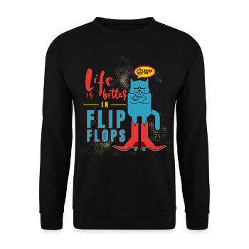 Lustige Katze, gestiefelter Kater Spruch - Unisex Pullover - Schwarz - Vorne - Alina (178cm) & Michal (187cm)
