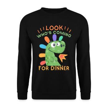 Funny Dinosaur Invitation to Dinner - Unisex Sweatshirt - black - Front - Alina (178cm) & Michal (187cm)
