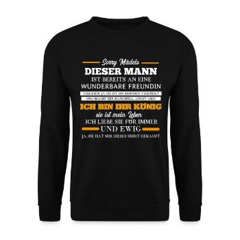 Sorry Mädels Ladys dieser Mann Kerl ist vergeben - Unisex Pullover - Schwarz - Vorne - Alina (178cm) & Michal (187cm)