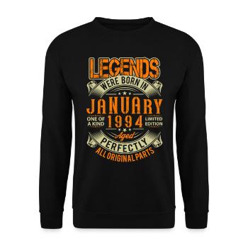 1994 Januar Geburtstag Legende - Unisex Pullover - Schwarz - Vorne - Alina (178cm) & Michal (187cm)