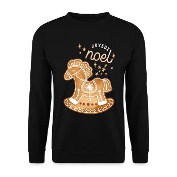 Joyeux-Noel, Lebkuchen Pferd Weihnachten - Unisex Pullover - Schwarz - Vorne - Alina (178cm) & Michal (187cm)